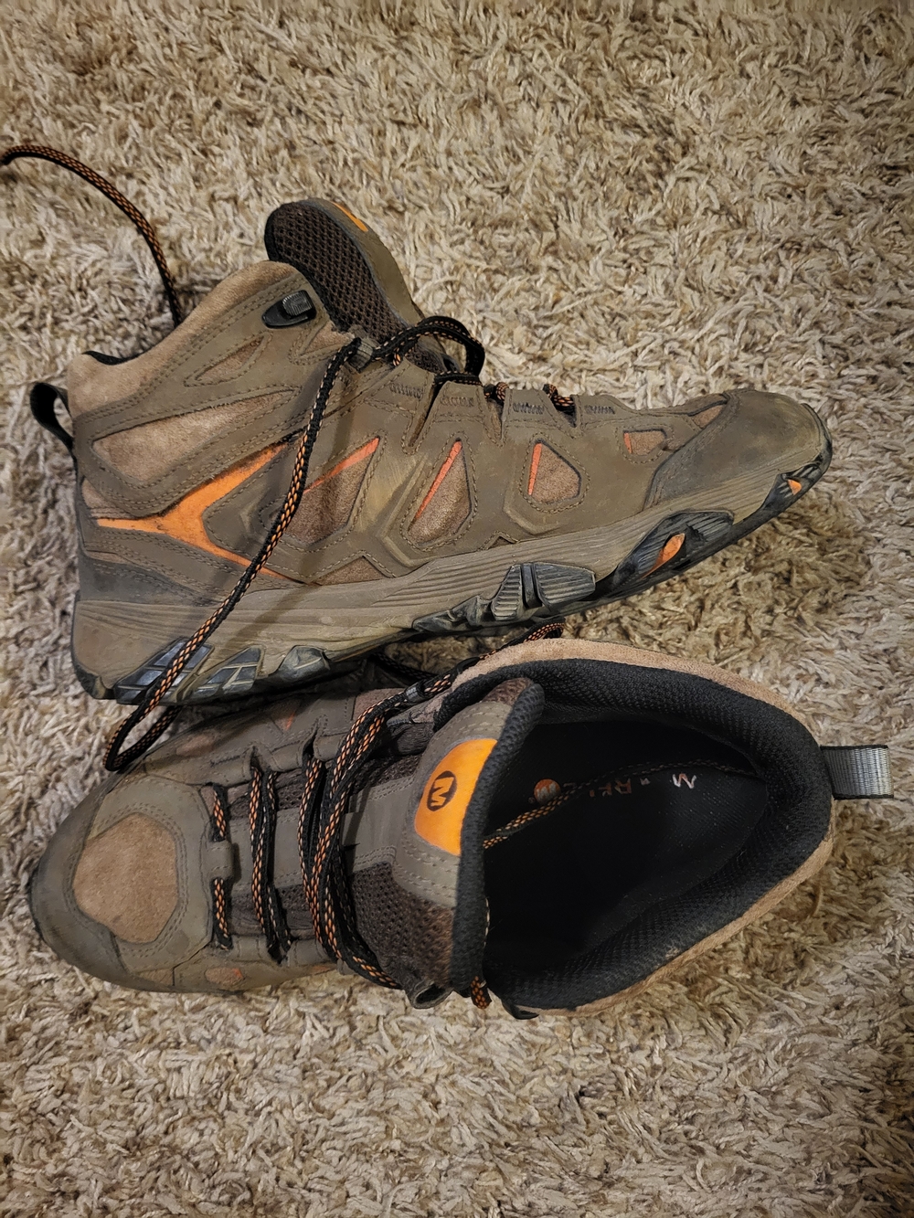 Merrell Men's Brown and Orange Mid-Top Hiking Boots